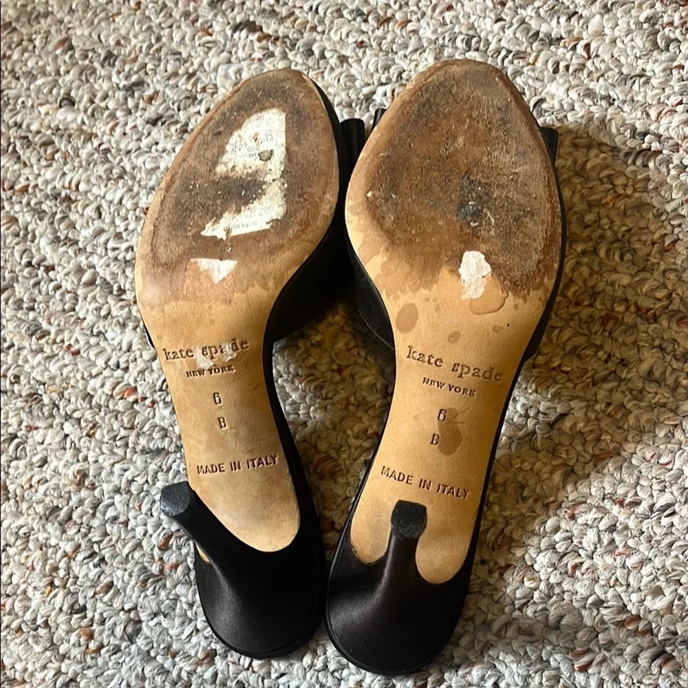 Kate Spade Dark Brown Satin Stiletto Heels with Bow Accent Size 6